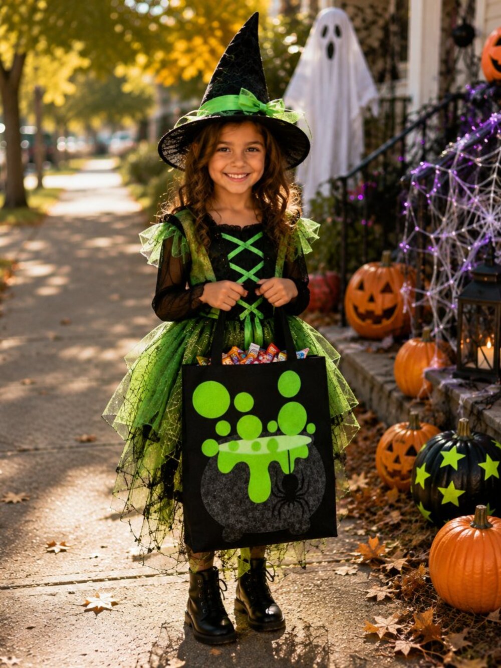 Witch Cauldron Trick or Treat Halloween felt candy bag, handmade kids Halloween